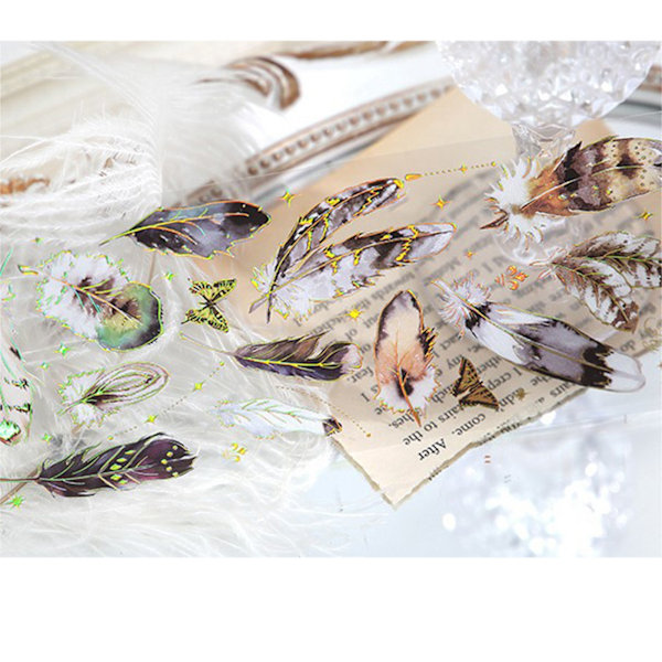 3-delat Fjäder Journal Stickers PET Konst Journal Utsmyckning Scrapbooking DIY Konst Hantverk