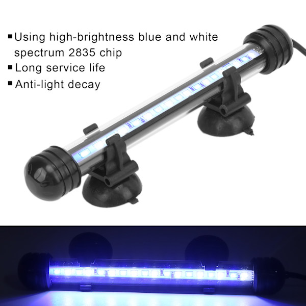 Akvarielampe Vandtæt Fiskekumbelysning med LED-lys 3 Tilstande Dæmpbar 100‑240VAU Stik 18CM