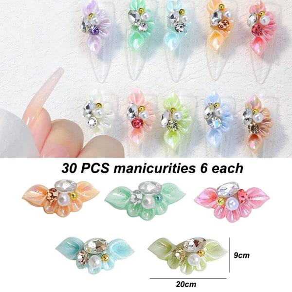 30 st Nail Charms, Resin Flower Nail Charms, Nail Art