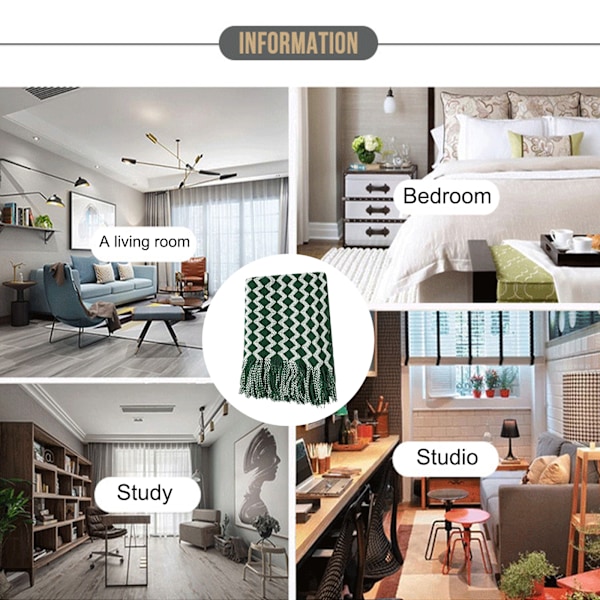 Akrylstrikket Pled, Let og Blød Hyggelig Dekorativ Vævet Pled med Kvaster til Rejser, Sofa, Seng, Sofa, 51x67 Tommer Dark green