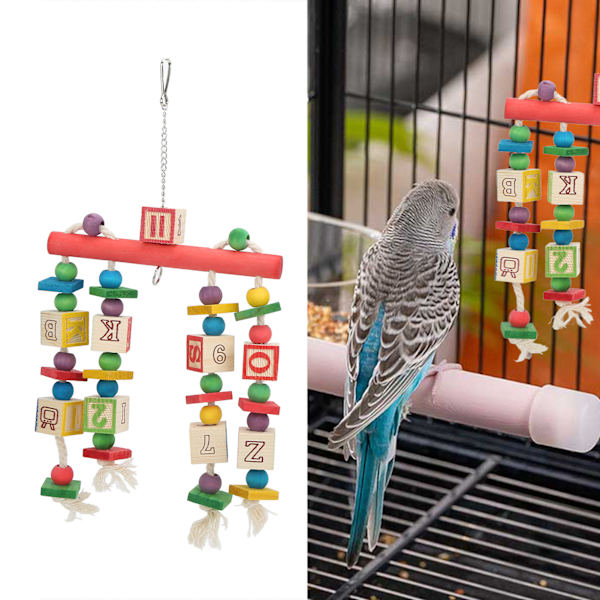 Bird Block Tugleksak Färgglad Livsmedelsklassad Trä Fågelbur Hängande Leksak för Medelstora Stora Parakiter