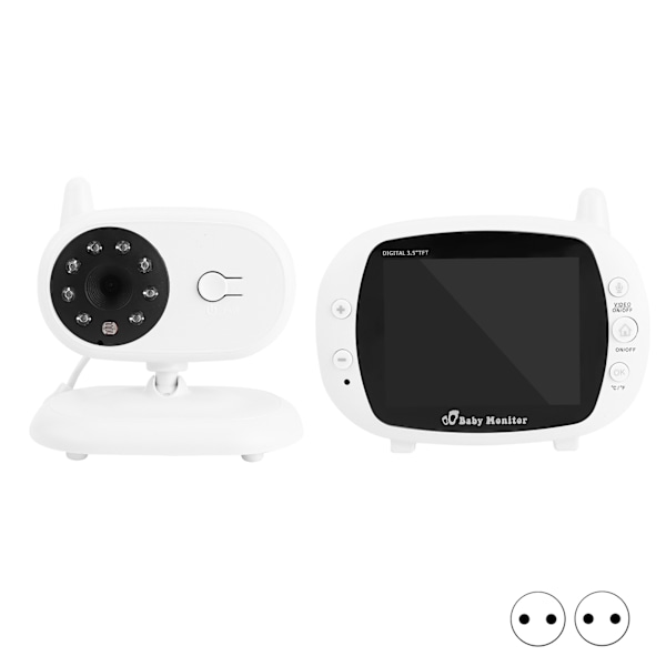 3,5 tommer TFT Baby Kamera Digital Nattesyn Temperatur Sensor Visning med Blød Musik 100‑240VEU Stik