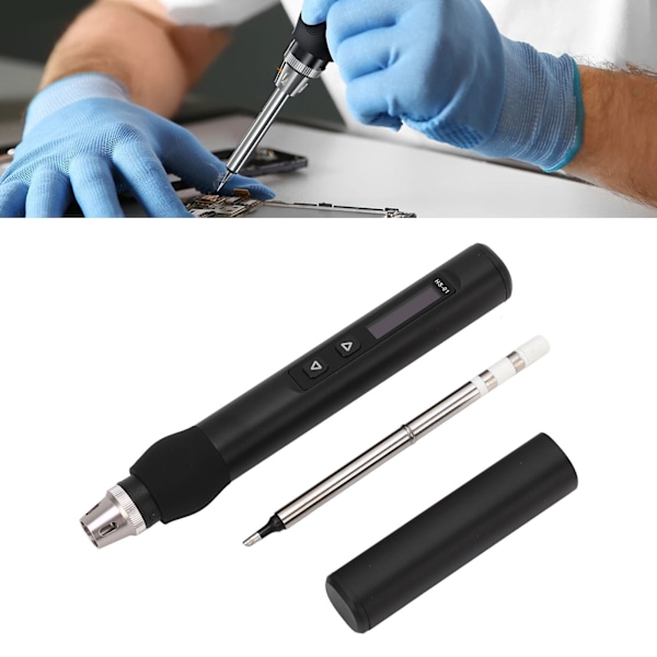 Electric Soldering Iron Kit Digital Display Temperature Adjustable Fast Heating Mini Soldering Iron DC9‑24V Black