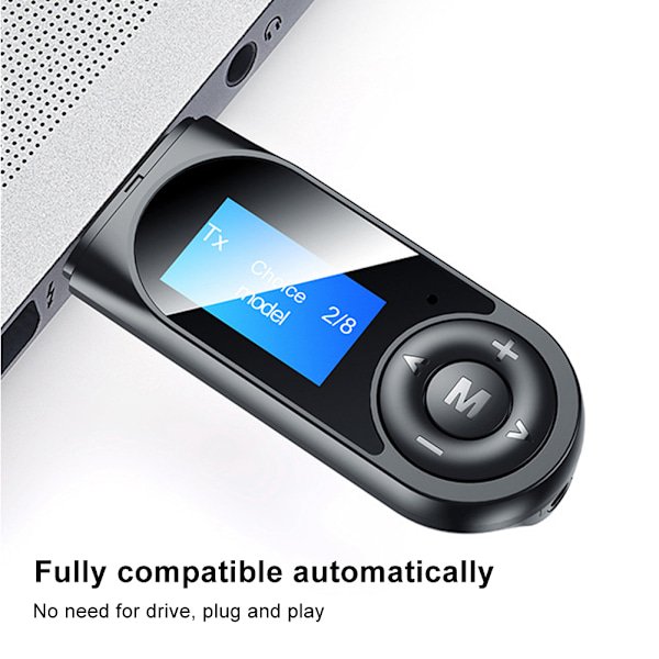 Bluetooth 5.0 Audio Adapter Trådløs Sender Modtager med LCD til Bil PC Ledningsforbundet Højttaler 3,5 mm