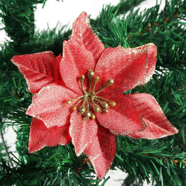Julestjerne Julepynt Glitter Julestjerne Blomster til Juletræspynt (12 stk.) Red