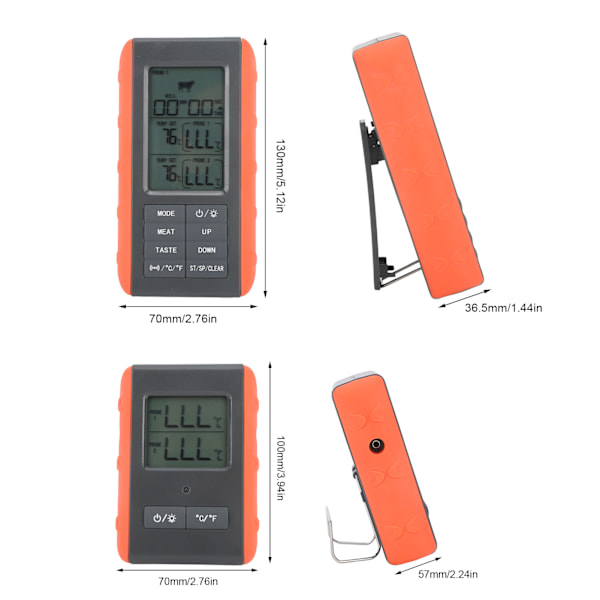 Kötttermometer med Dubbla Sonden Digital HTN Skärm Temperaturalarm Trådlös BBQ Grilltermometer för Mat Kök