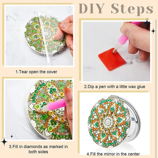 Diamantmålning Minispegel, DIY Strass-utsmyckad Dubbelsidig Bärbar Sminkspegel – Stil 2 Style 2