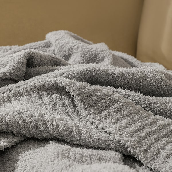 Neulotu Neulepeitto Aikuisten, Pehmeä ja Lämmin Hengittävä Pehmeä Syksyinen Peitto Sovalle, Sovalle, Sängylle, Kääntyvä Mukava ja Karvainen Neulepeitto Light gray