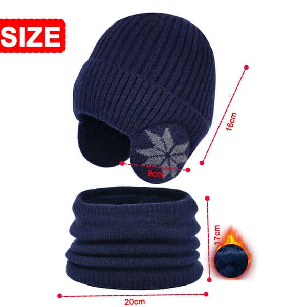Vinterfleecehalsduksset för barn, Vintervindsäker och varm stickad mössa och halsduk för barn, Öronskyddande mössa navy blue