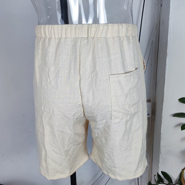 Menn Sommer Shorts Elastisk Midje Snøring Lukking Over Kne Lengde Casual Shorts med Sidelommer Lys Khaki L