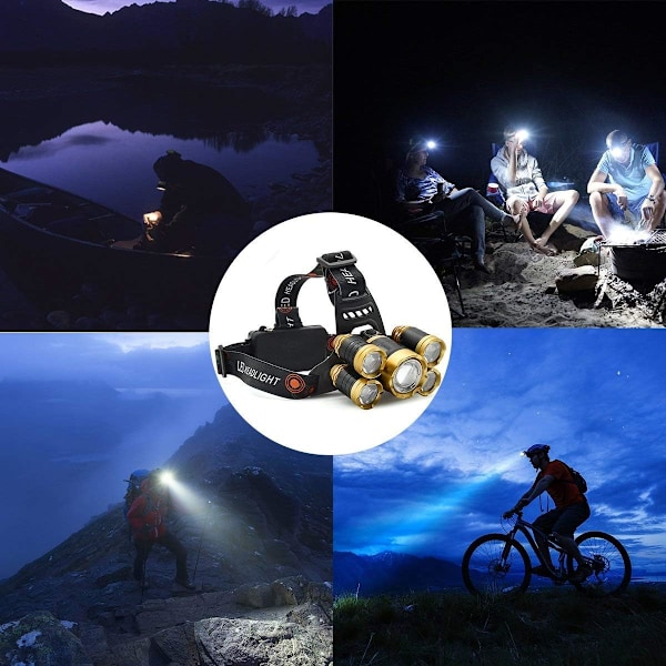 Justerbar LED-pannlampa med fokus, 12000 Lumen Superstark med 90 graders rotation & IPX5 Vattentät, 4 lägen inklusive Strobe för säkerhet, Uppladdningsbar
