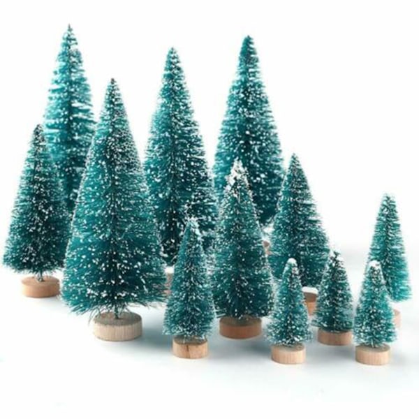 12 st Mini Sisal Julgranar Ornament Snö Frost Litet Tallträd Juldekor