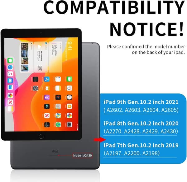Etui til iPad 9. generation (2021) / 8. generation (2020) / 7. generation (2019) 10,2 tommer med blyantholder, Smart Auto Sleep/Wake Soft TPU-bagside