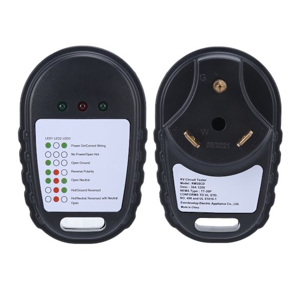30A 125V RV Kretsanalysator Bærbar Strømtester Kontakt med LED-lysindikator