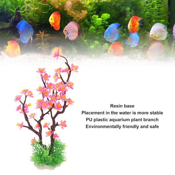 Akvarium Blomsterdekorasjon Simulering Kunstig Landskap Plommeblomst Fiskedam Planter for Akvarium Dekor Rosa