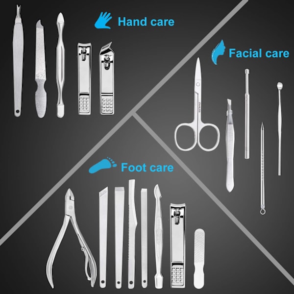 Set nagelklippare pedikyrkit - 18 delar rostfritt stål manikyrkit, professionella groomingkit, nagelvård verktyg med lyxig reseväska