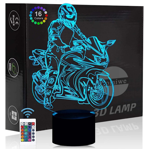 16 Färgers Smart Touch Motorcykellampa, Portabel &amp; Säker Miljövänlig 3D Illusion Heminredning För Pojkar, Lång Livslängd Sängbordslampa