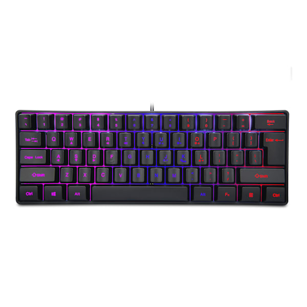USB Trådbundet Gaming Tangentbord 60 Procent RGB Bakgrundsbelysning 61 Tangenter Portabelt Kompakt Tangentbord för PC Gamer Skrivare Svart
