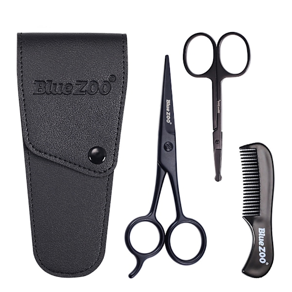 Män Professionell Rakborste Skäggkam Stainless Steel Saxar Grooming Kit + Svart Väska
