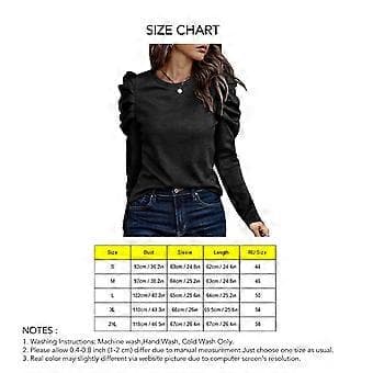 Dame Puff Langærmet Top Rund Hals Knap Dekoration Løs Pasform Casual Pullover Bluse Sort XXL
