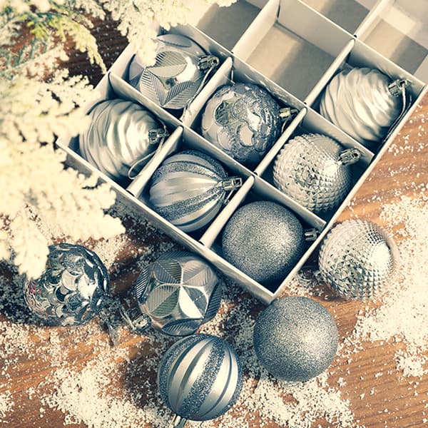 12 stk. Julekule Juletre Anheng Dekor Shatterproof Julepyntsett silver