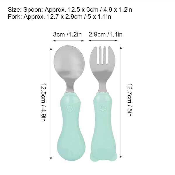 2-pack Söta Barnbestick i Rostfritt Stål, Bärbar Cartoon Sked och Gaffel för Spädbarn, Blå