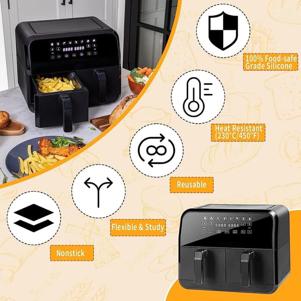 Silikonform for Airfryer Dobbel Kurv Liner Håndtak Bakeform