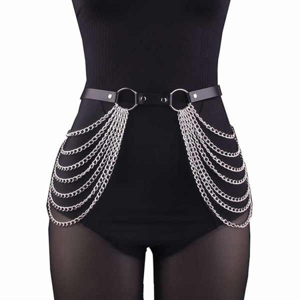 Punk Black Waist Chain Belt Leather Layered Belly Body Chains Ra