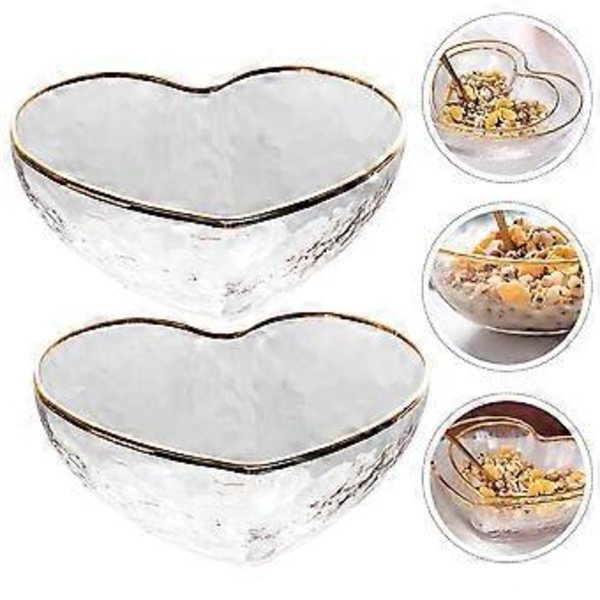 2 stk. Glasspuddingboller Geléboller Hjerteformede dessertboller til hjemmet