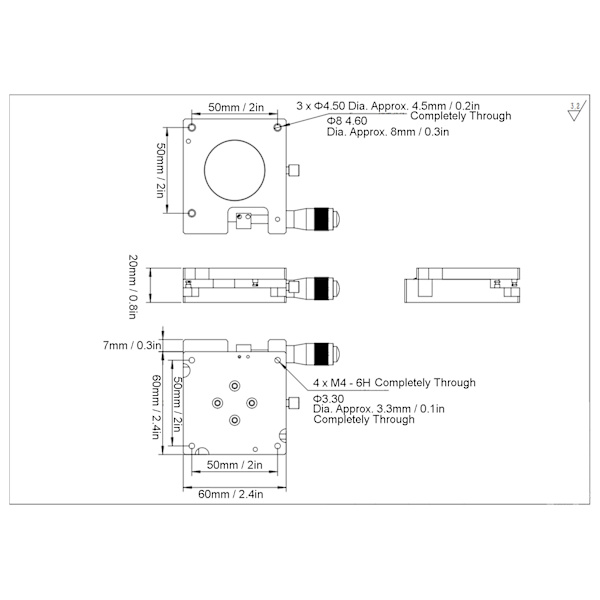 Översättningsstadium Manuell Vinkelrät Mikrometer Förskjutningsplattform 60x60mm RFA60