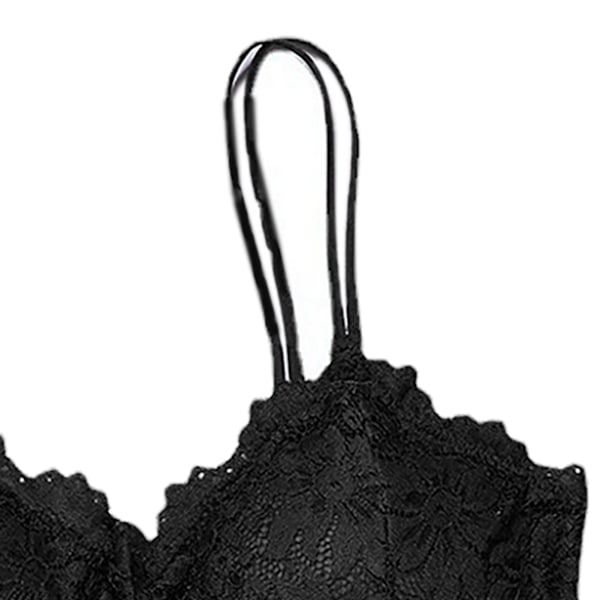 Spets-BH Bralette Vadderad Plus Size Linne Underkläder Hudvänlig Andningsbar Lätt Vadderad BH Underkläder Svart M Dam