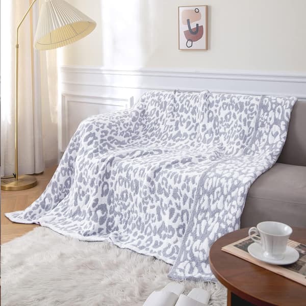 Halv fløyelsullteppe strikket leopardmønstret teppe for barn fleecefôret strikket teppe barfot leopardmønstret teppe drømmeteppe