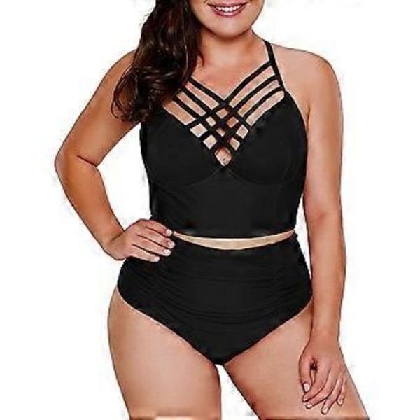 Dam Plus Size Strappy Högmidjad Bikini Baddräkt