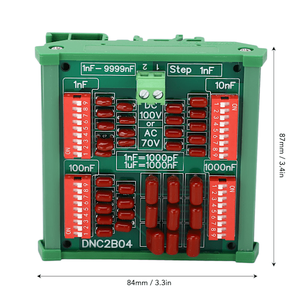 1nF Trinns 4-sifret Dekad Programmerbar Kondensatorplate Polypropylen Film Kondensator DC100V AC70V DNC2B04 med Skinne