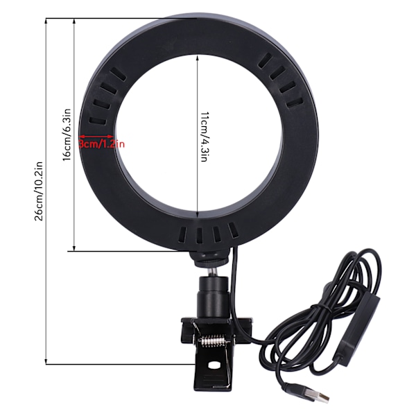 16cm LED USB Sirkellys RGB Fyllingslys med Klemmeholder for Selfie Live Sminke