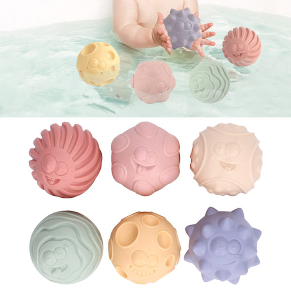 6-pack Texturerade Boll PVC Sinnesutforskning Kläm Leksak Set Kit för Spädbarn Över 6 Månader