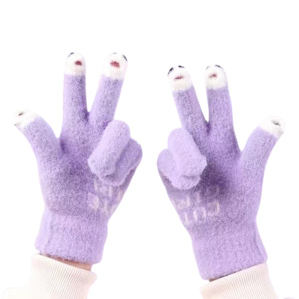 Söta Ullstickade Handskar, Mode Dam Varma Handskar, Ull Touchscreen-Handskar purple