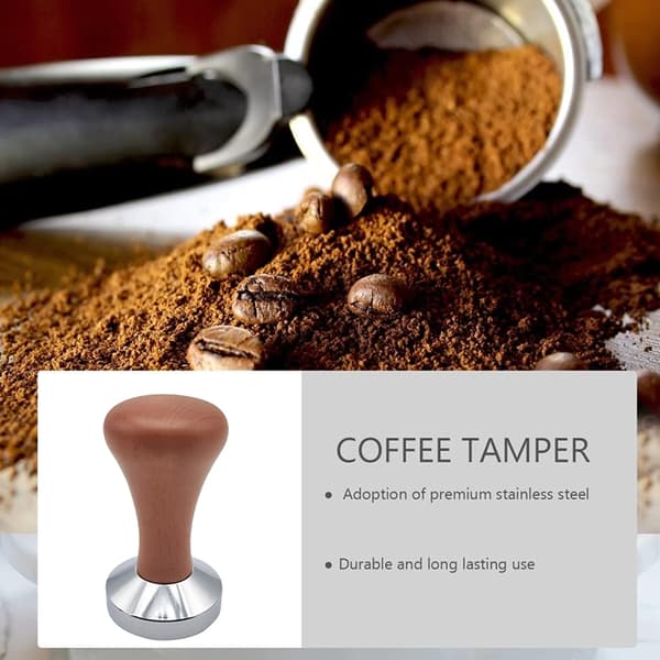 Kaffetamper 51mm, Ergonomisk design espressotamper i rustfritt stål, solid trehåndtak, forbedrer ekstraksjon og base i rustfritt stål for