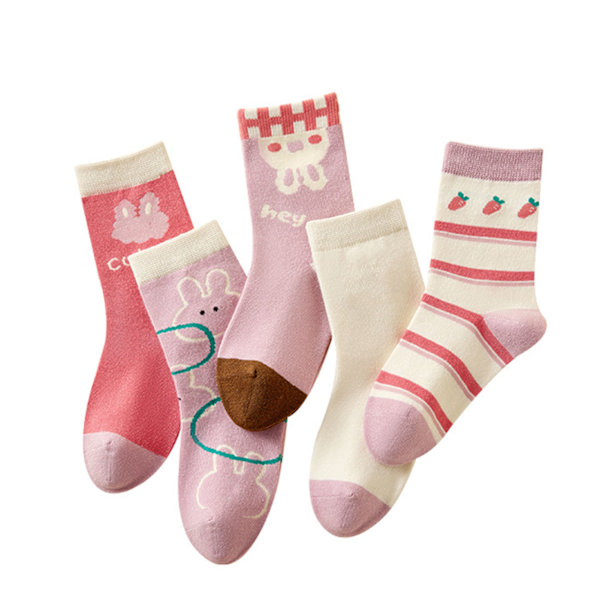 Barn Mellanlånga Strumpor Tecknad Mjuka Andningsbara Kaninmönster Barnstrumpor Rosa M(3‑5 År)