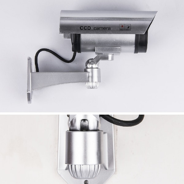 Övervakningssystem med CCTV, väderbeständig attrappkamera med justerbart monteringsfäste, realistiskt utseende, 2-pack, silver, ABS-plast