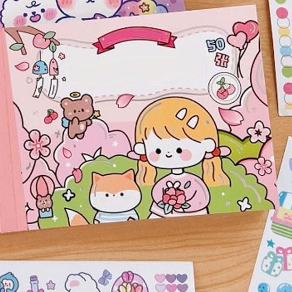 50 Ark Scrapbook Dekorativt Papper Sött Mönster DIY Personliga Estetiska Scrapbooking Stickers för Dagbok Anteckningsbok