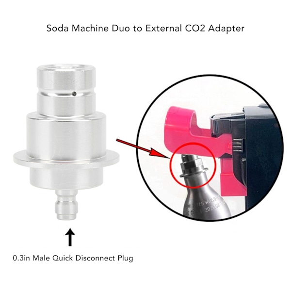 CO2-adapter i aluminiumlegering 0,3 tum snabbkoppling slitstark hög hårdhet sodamaskinanslutning silver