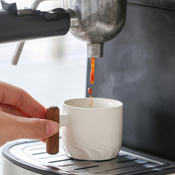 2 oz Keramik Espresso Kopper med Træhåndtag Espresso Kopper Sæt af 1, Små Tekopper Style 3