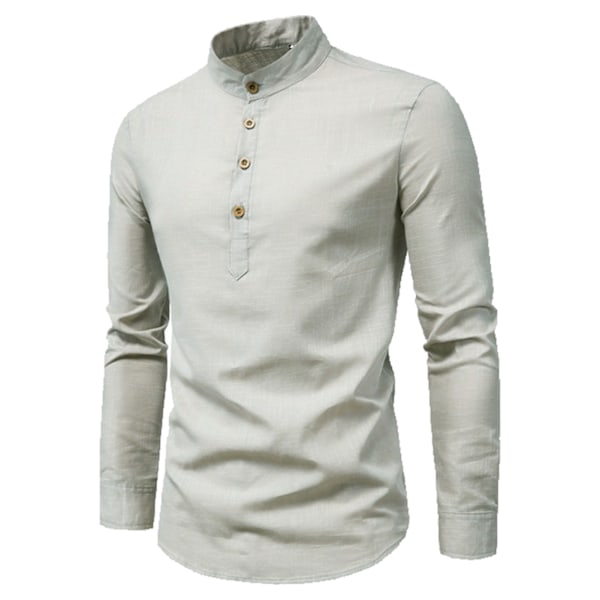 Mænds Skjorte Grå Slim Fit Stående Krave Ren Farve Elegant Blød Mænds Henley Skjorte til Forretning Arbejde Kontor Grå L