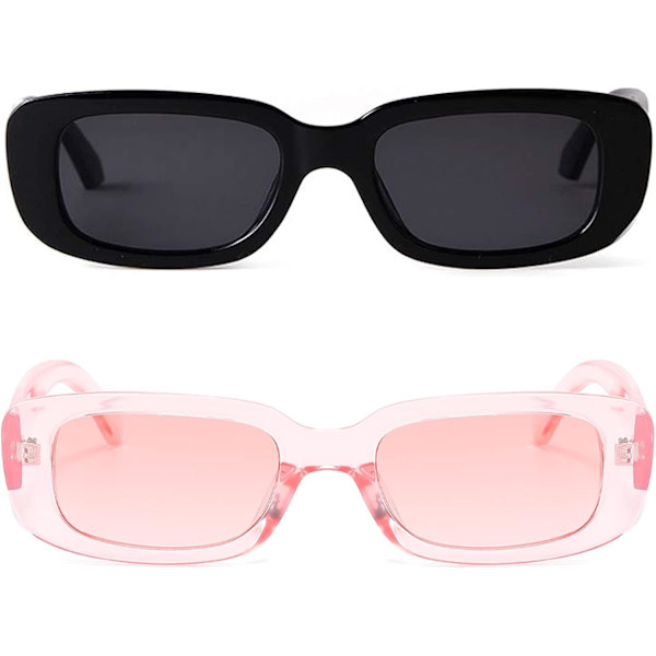 2 st solglasögon, svarta bågar svarta linser + rosa bågar rosa linser