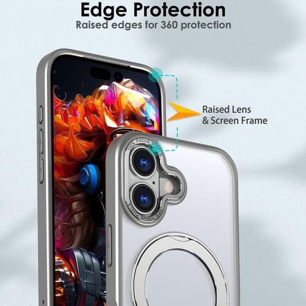 360° roterbart magnetisk ringtelefondeksel til iPhone 16 Pro, støtsikkert beskyttelsesdeksel (grå) Gray iPhone 16 Pro