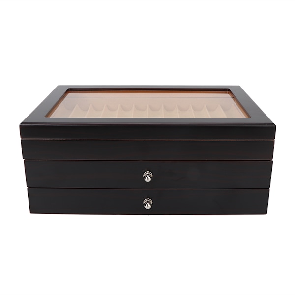 Træ Penæske Træ Display Case Holder Opbevaring Samler Organizer Æske til 34 Penne Sort