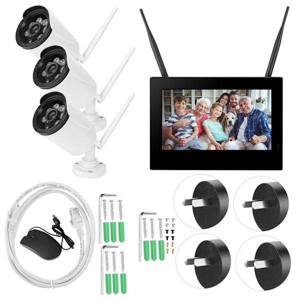 10 tommer 1.3MP HD Trådløs WIFI Babymonitor 3 Kameraer Smart DVR Hjemmesikkerhedssystem
