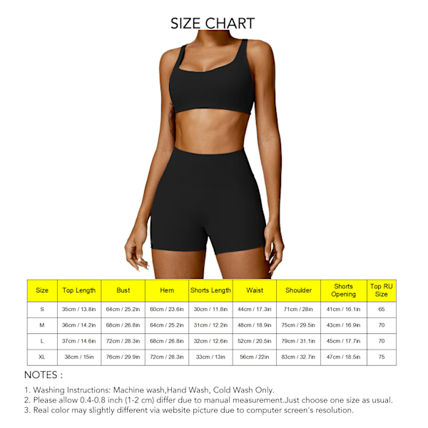 Sport-BH och shortsset för damer, hög midja, snabbtorkande, elastiska träningsshorts och BH för löpning, fitness, svart S