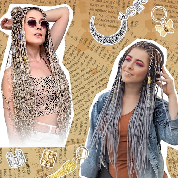 150 stk Hår Dreadlock Smykker Retro Legering Vår Sølv Måne Hår Mansjetter Spoler for Dreadlock Tilbehør